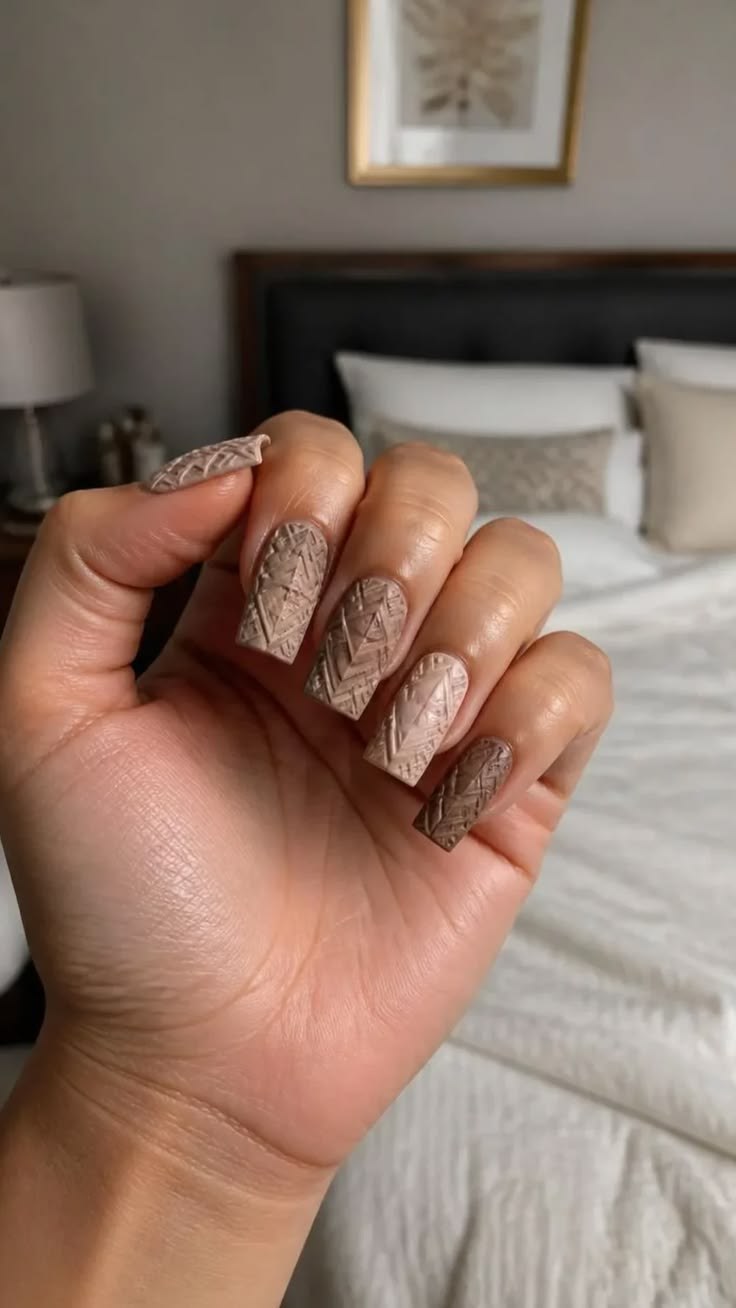 Taupe 3d Knit Square Sweater Nails