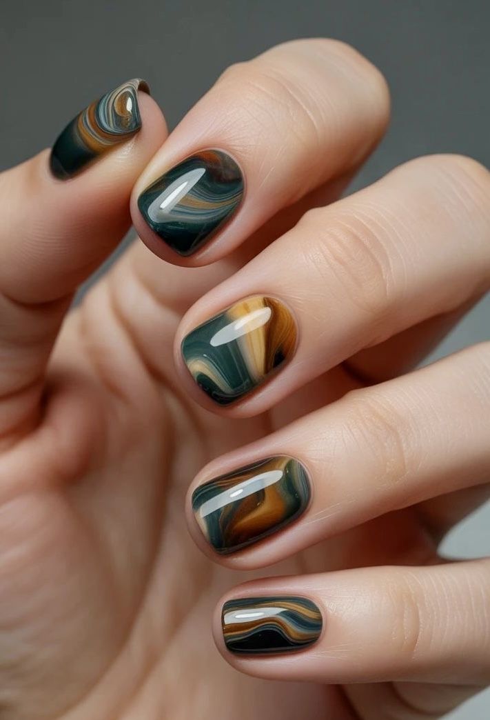 Teal Chrome Swirl Nails