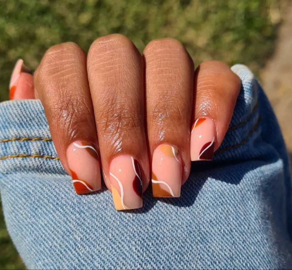 Terracotta And Mocha Swirl Square Fall Nails
