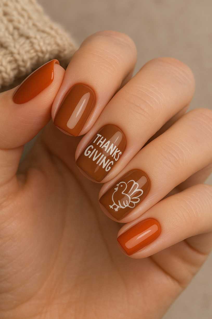 Thanksgiving Nails Caramel Turkey
