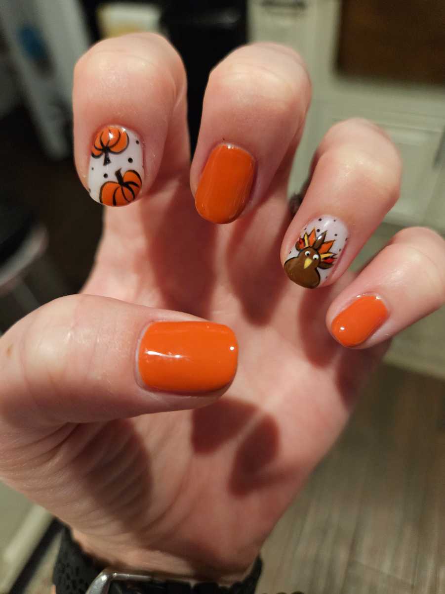 Thanksgiving Nails Short Turkey