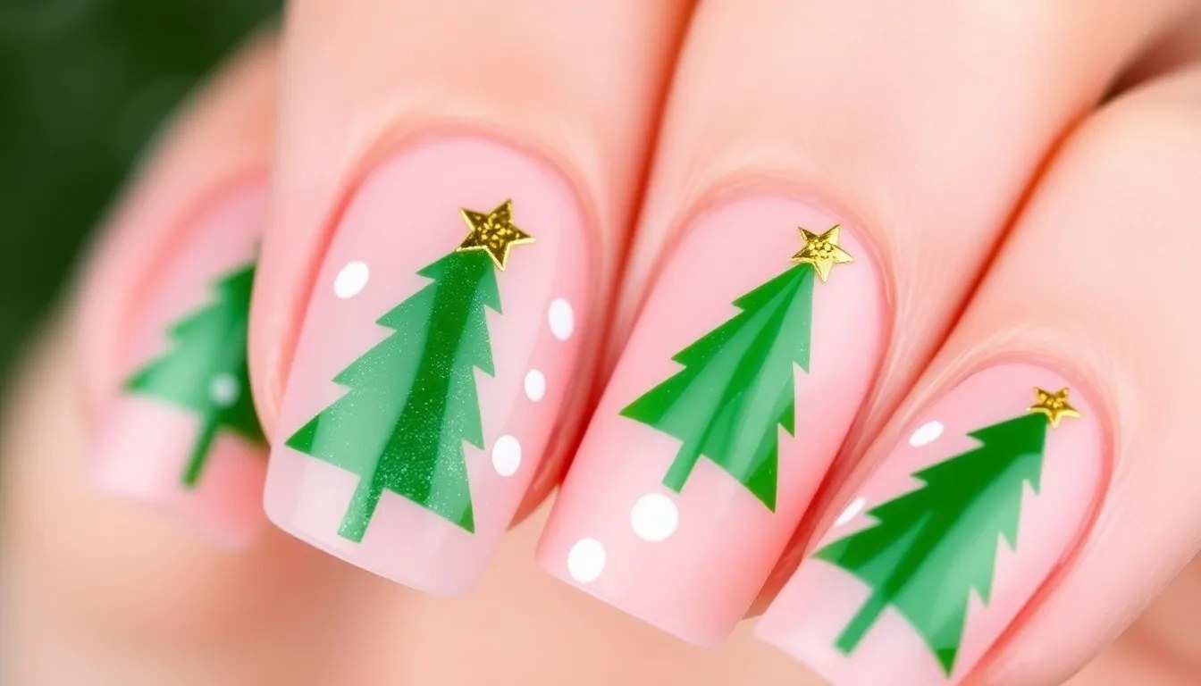 Tree Gold Star Short Nails