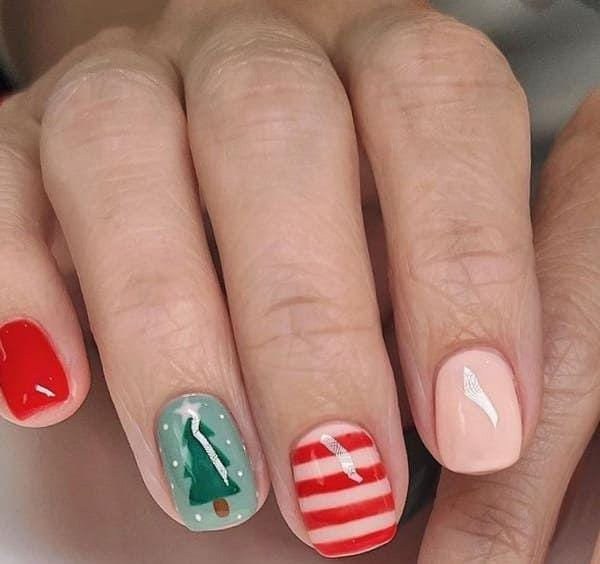 Tree Stripe Mix Short Nails