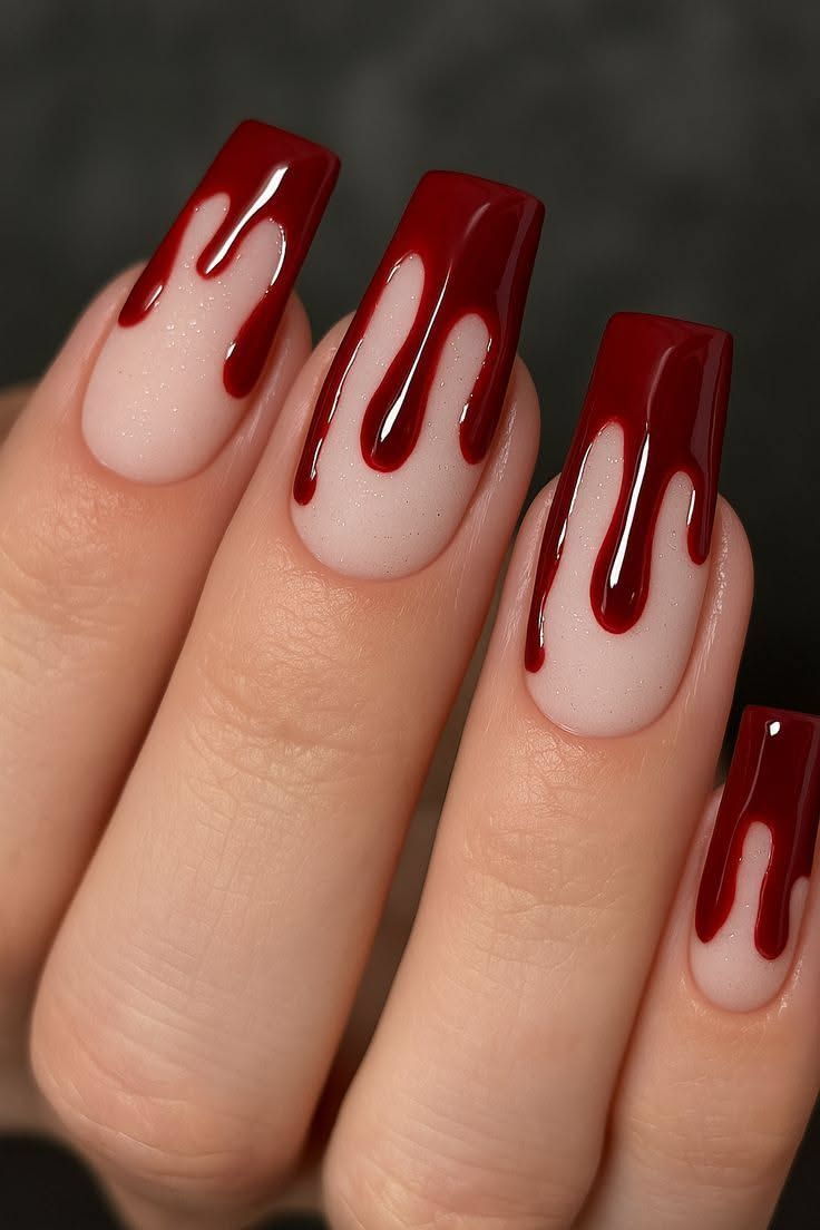 Vampire Blood Drip French Coffin Nails