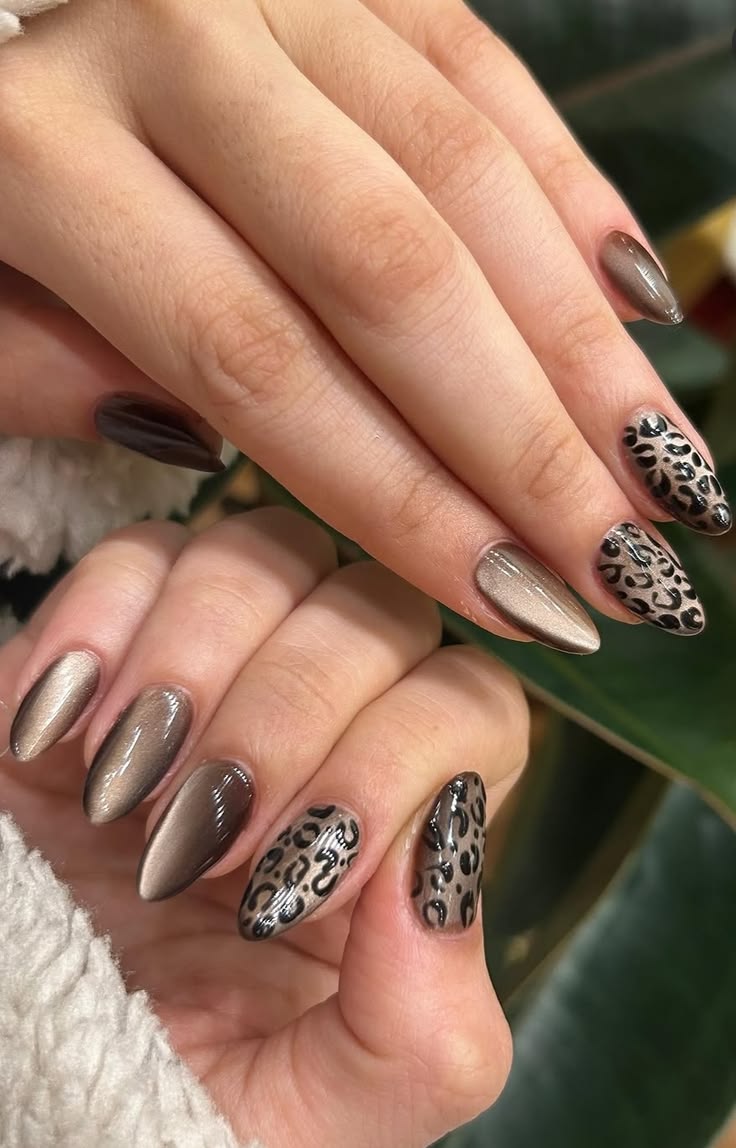 Velvet Cat Eye & Leopard Print Nails