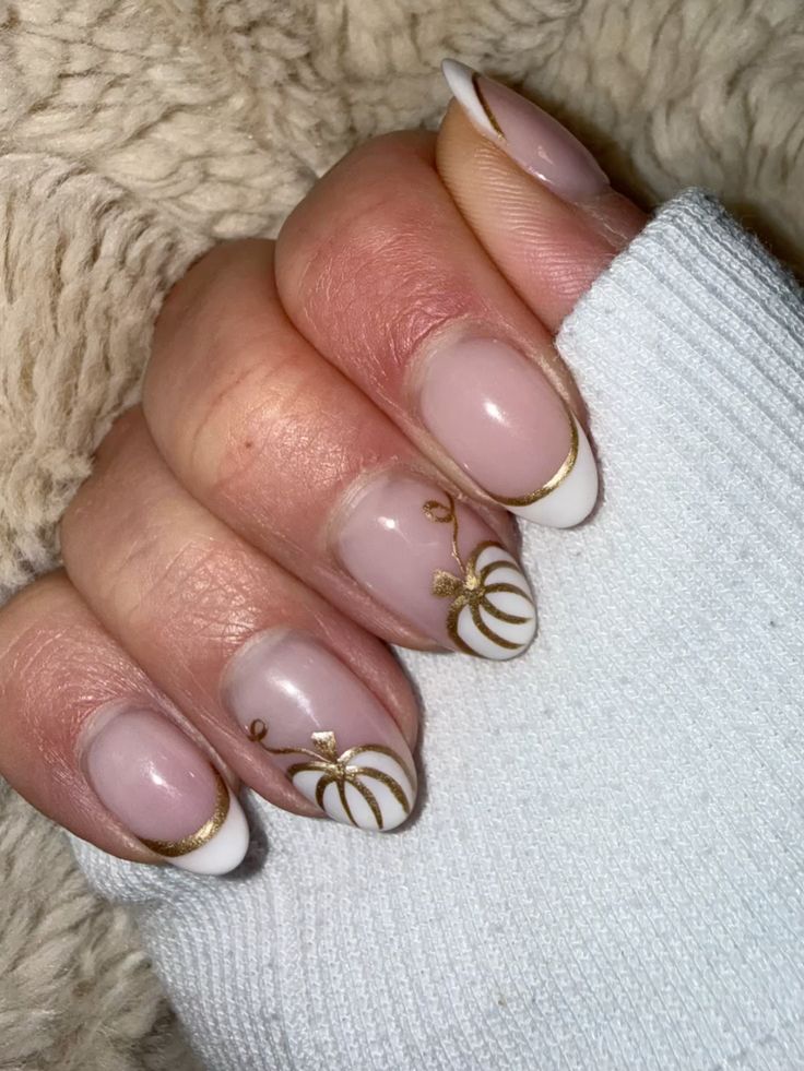 White And Gold French With Pumpkins