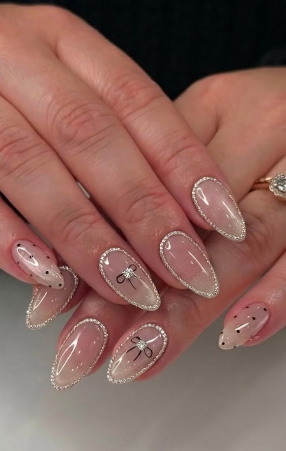 White Bow Nail Design