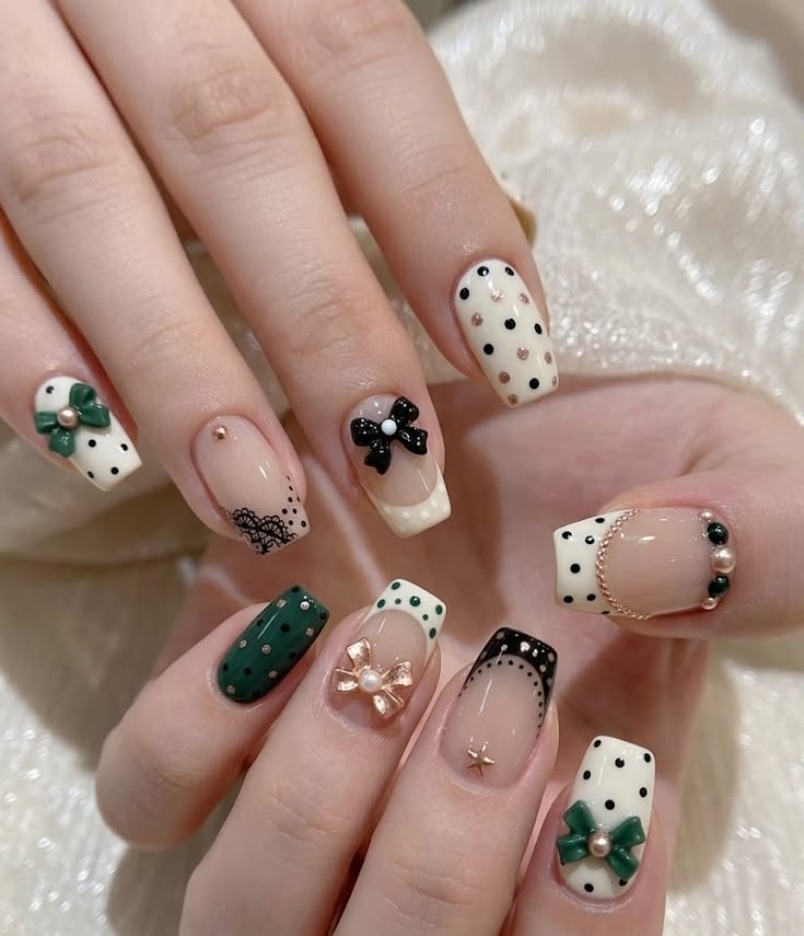 White Bow Nails