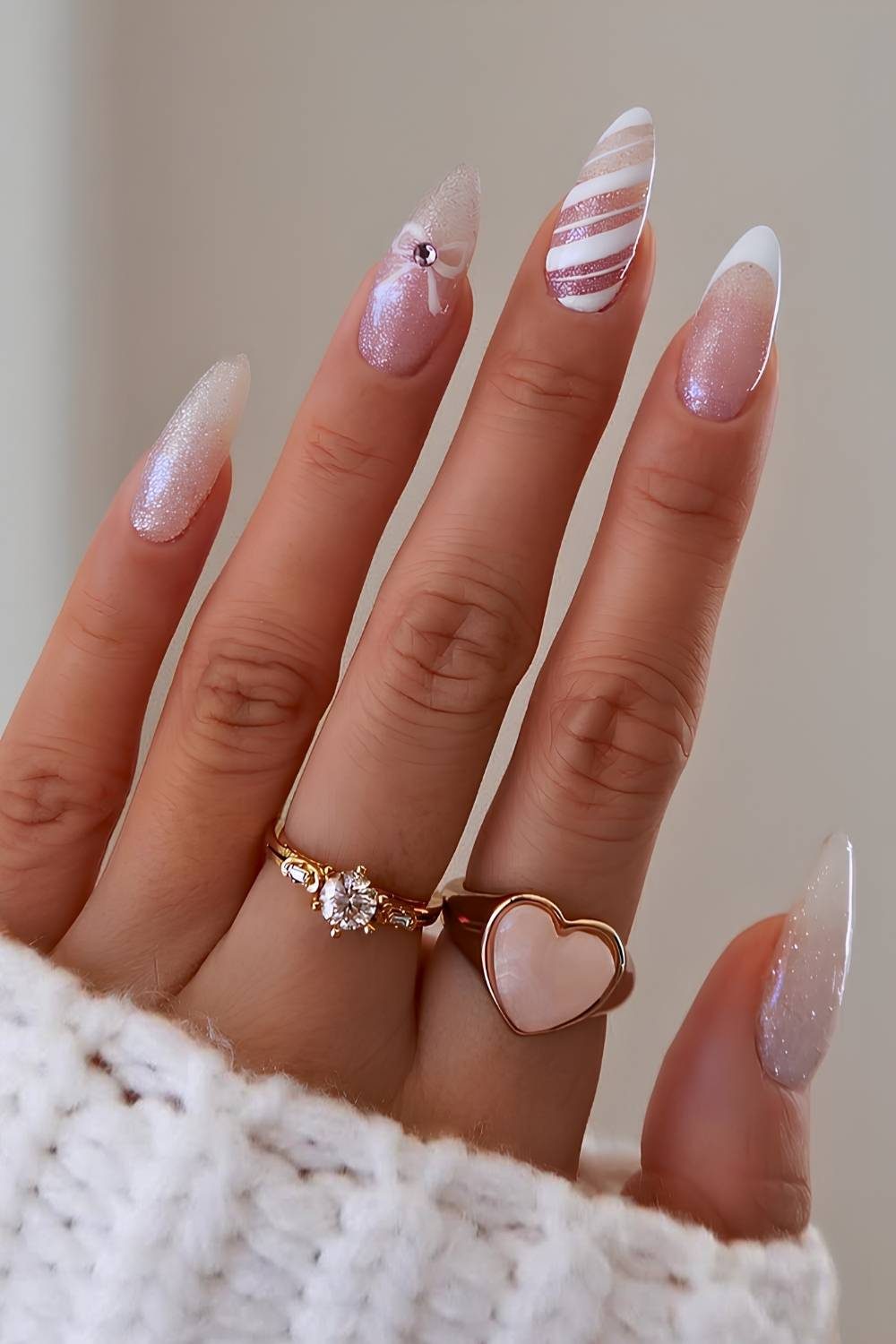 White Bow Snowflake Elegant Nails