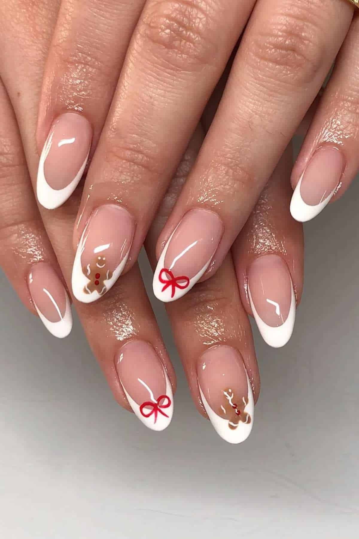 White French Gingerbread Bow Nails