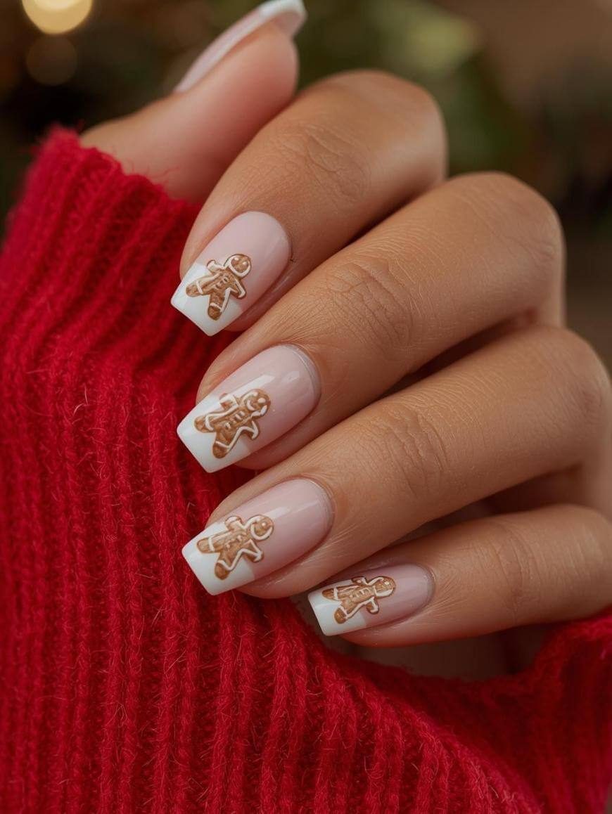 White French Gingerbread Tip Nails