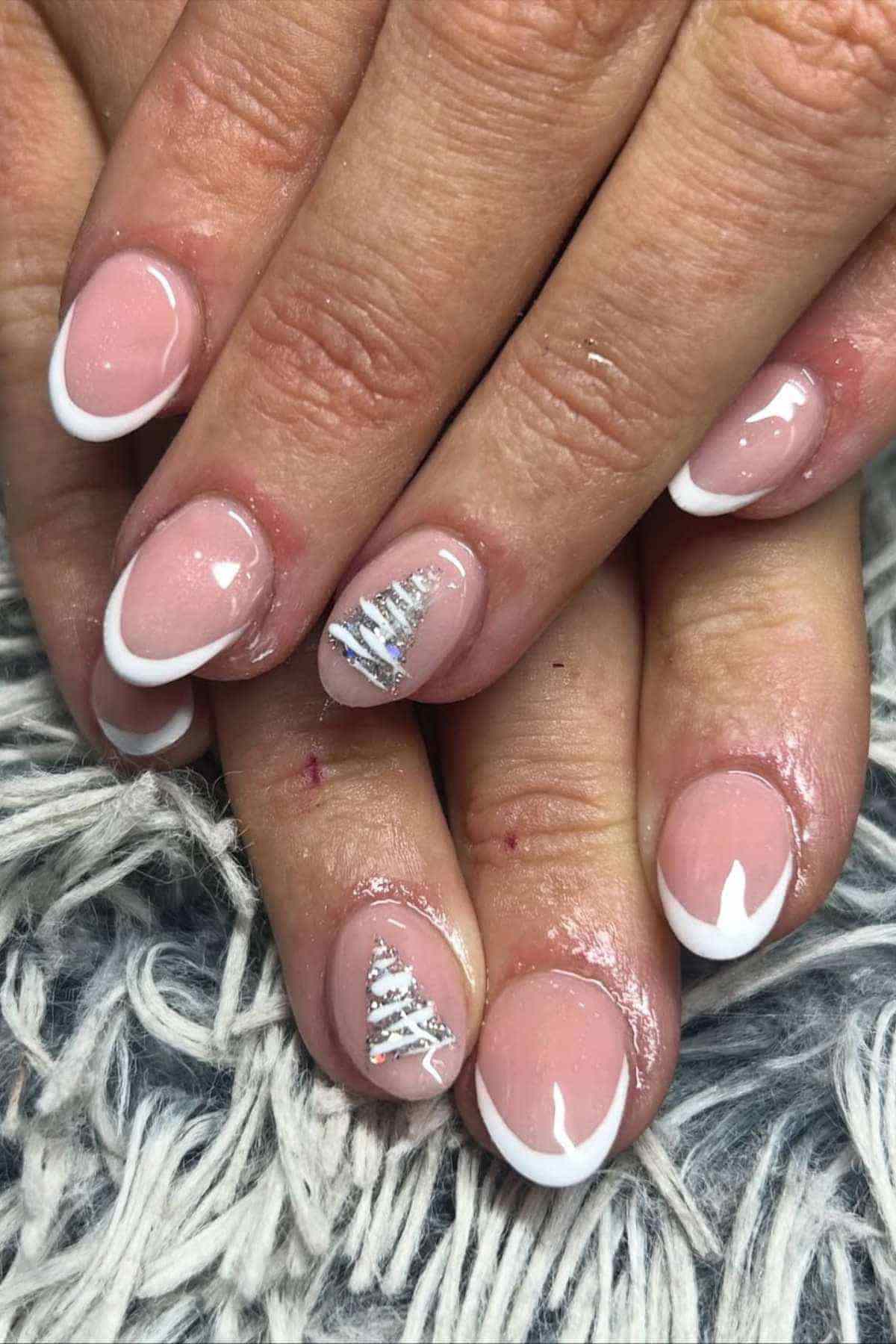 White French Glitter Tree Nails
