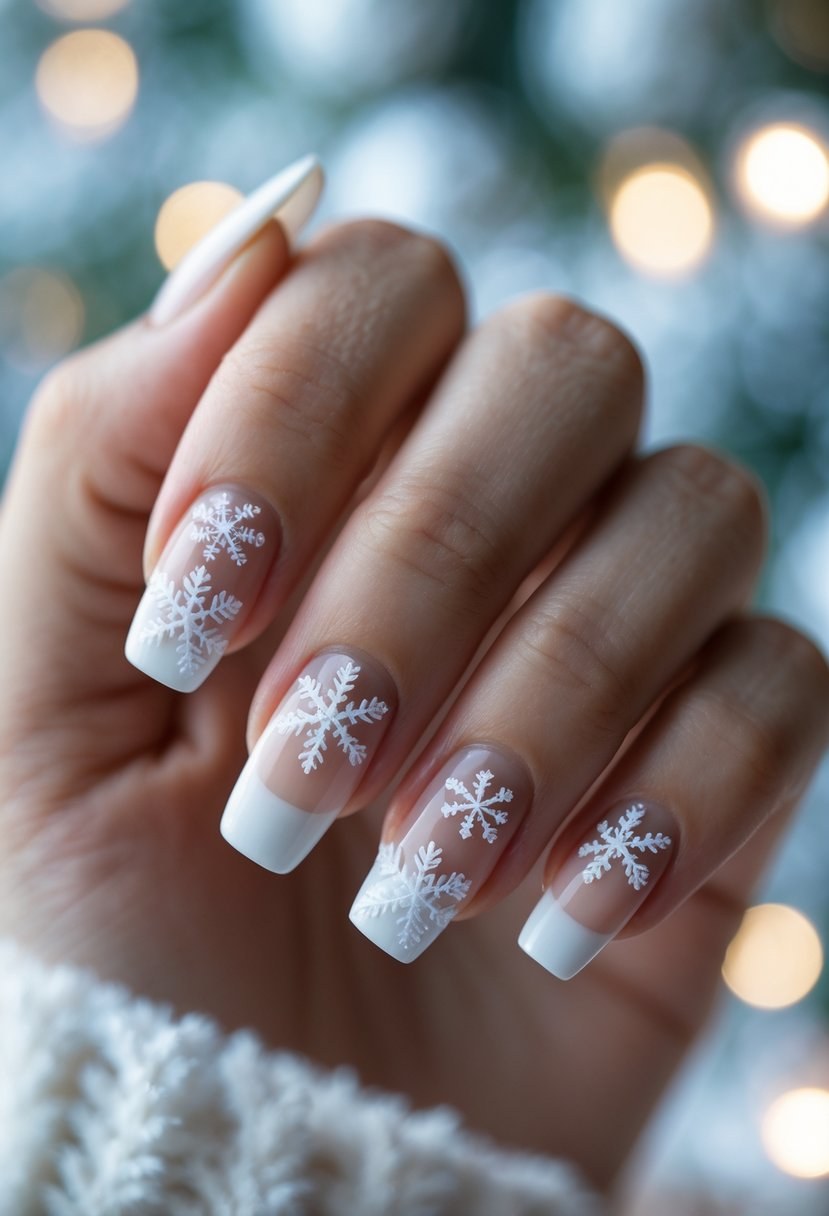White French Snowflake Square Nails