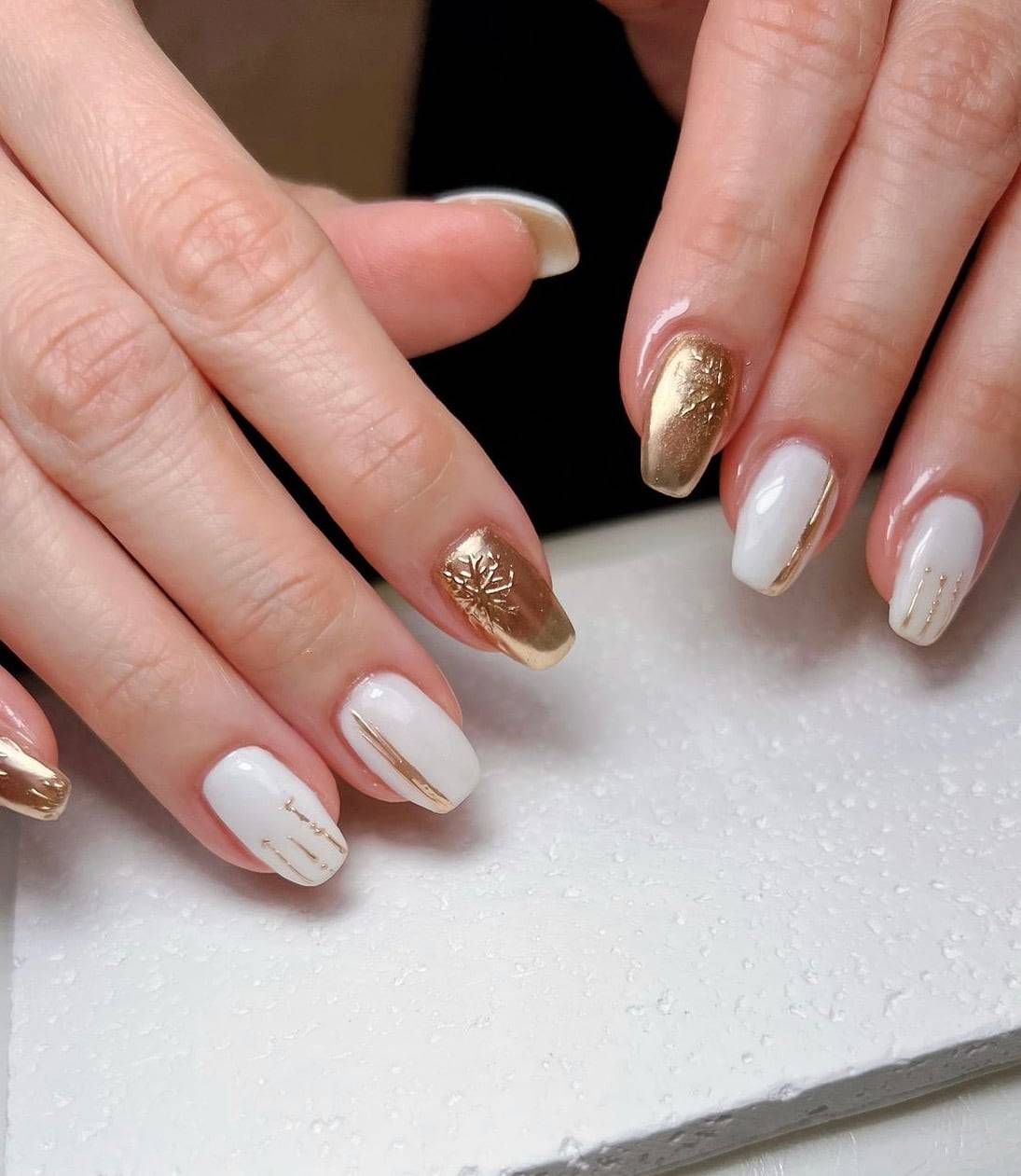 White Gold Glitter Winter Nails