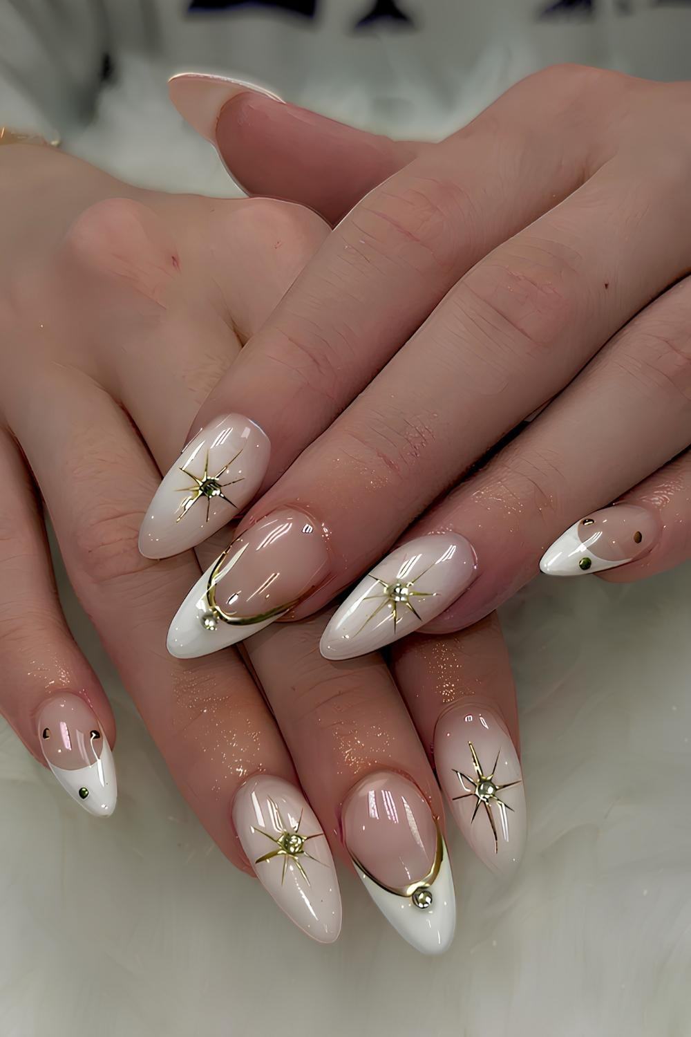 White Gold Star Line Elegant Nails