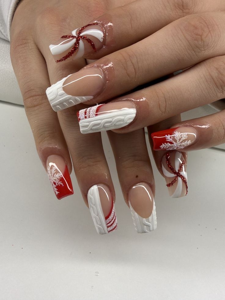 White Knit French Candy Sweater Nails