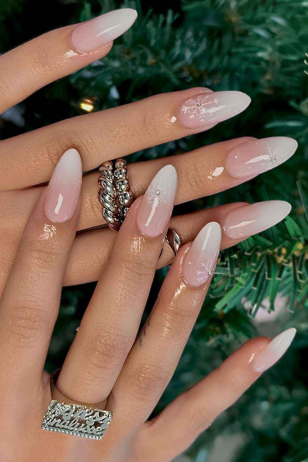 White Ombre Snowflake Nails