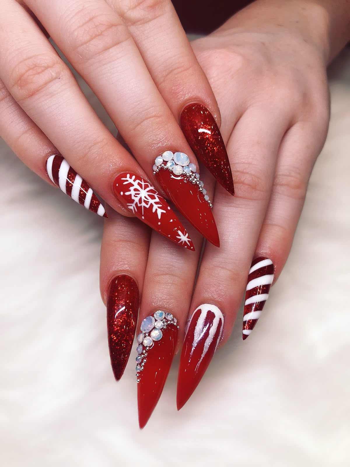 White Red Stiletto Nails