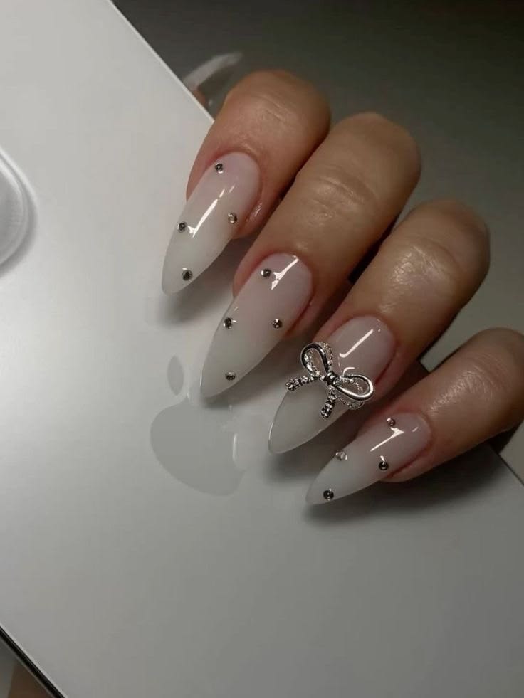 Medium square pure white crystal rhinestone nails with high shine finish for special celebrations.