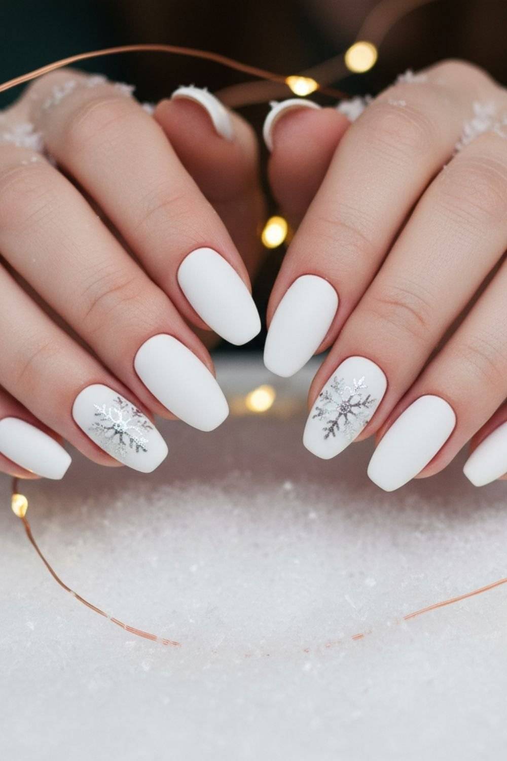 White Snowflake Accent Easy Nails