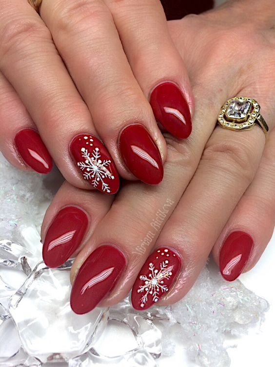 White Snowflake Red Nails