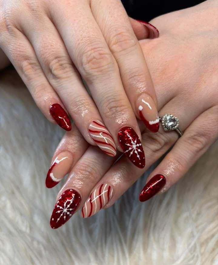 White Snowflake Stiletto Nails