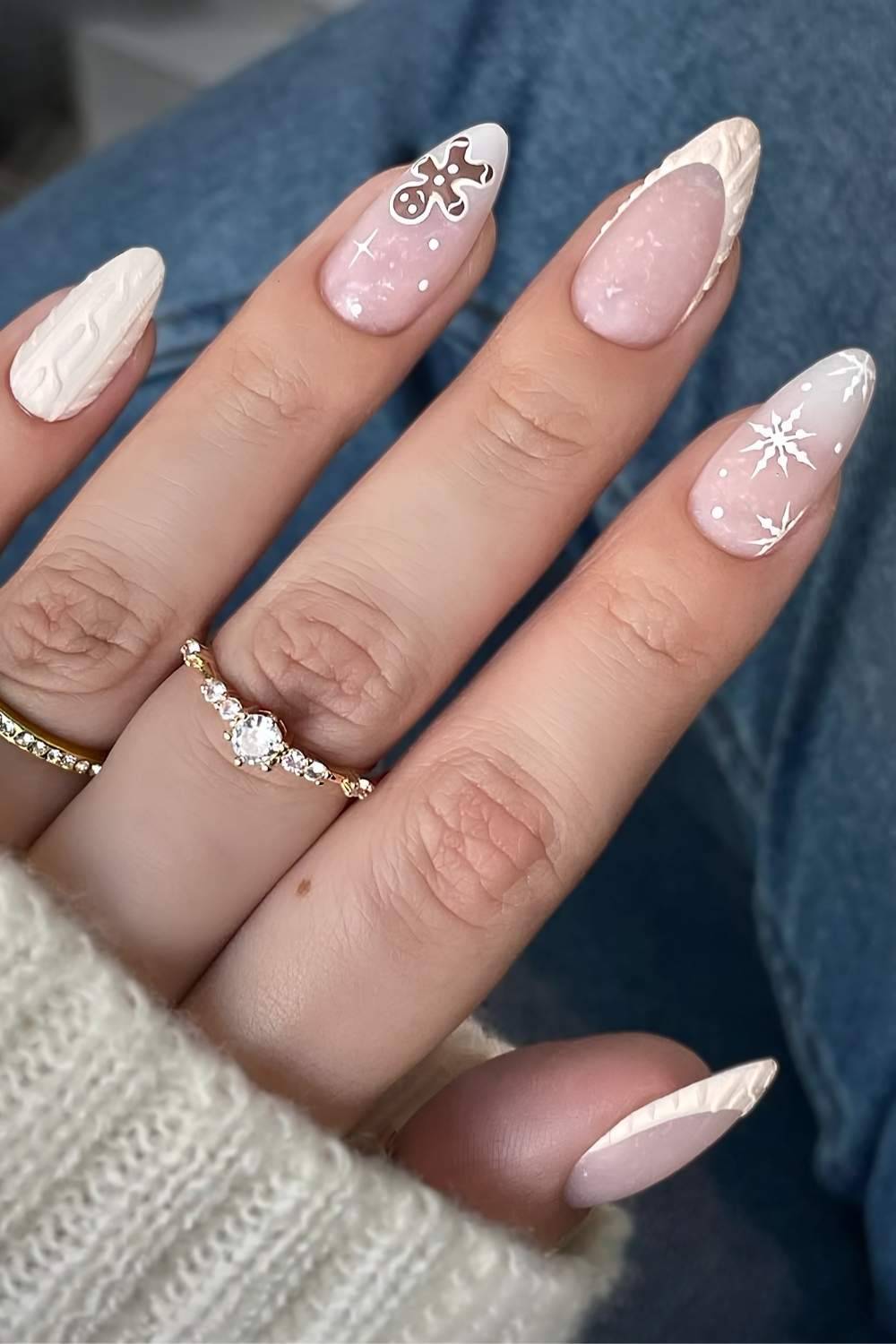 White Sweater Gingerbread Man Accent Nails