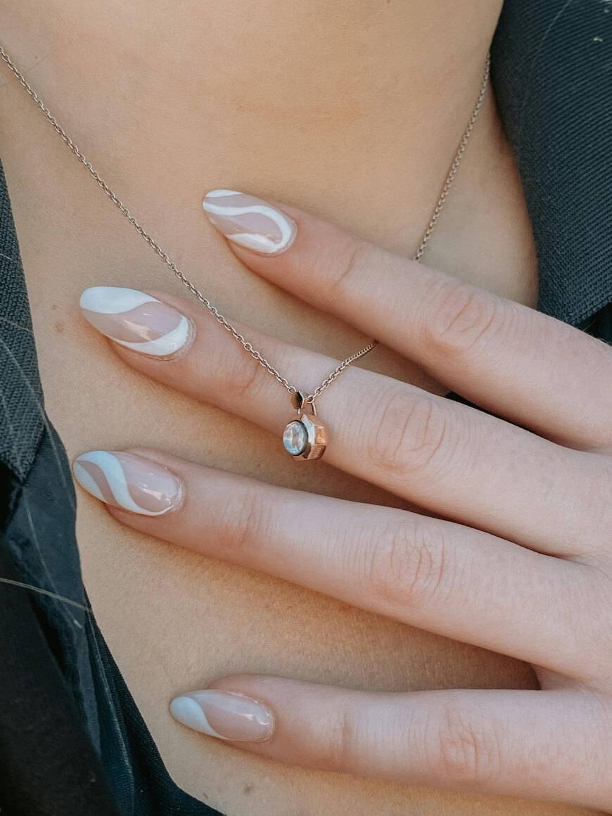 White Swirl Minimalist Winter Nails